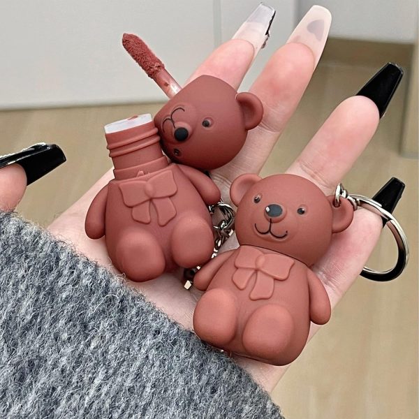 -piece Cute Bear Keychain Liquid Lipstick Set – Mist Matte Velvet Finish, Moisturizing Lip Stain, Waterproof & Long-lasting Lip Gloss (6 Colors)