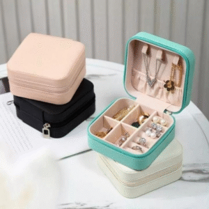 Compact Travel Leather Jewelry Organizer Box – Portable Pocket-sized Case With Zipper Closure For Rings, Earrings, Necklaces & Accessories – Ideal For Women – Random Color